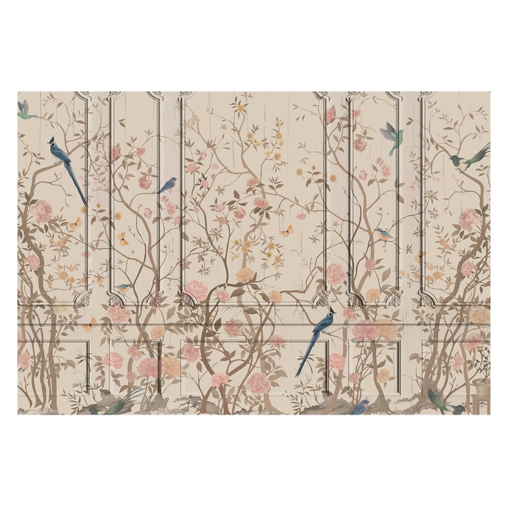 Tapéta Falra, Tulup, Madarak és virágok, Fehér, 152 x 104 cm, Vlies, Stílusos, 010100060030000285254