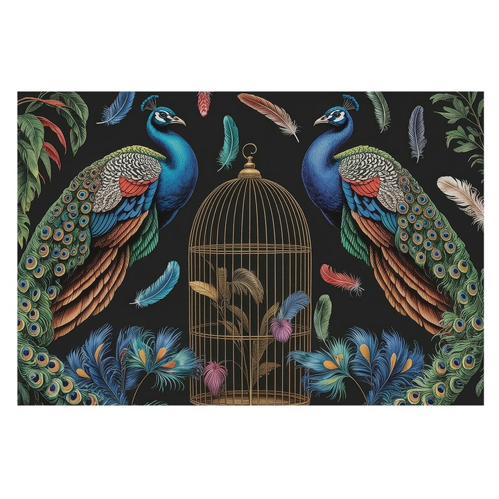 Vinil Fotótapéta De Perete, Tulup, Pauni exotici, Alb, 104 x 70 cm, Pentru Birou, Living, 010100060020000285036