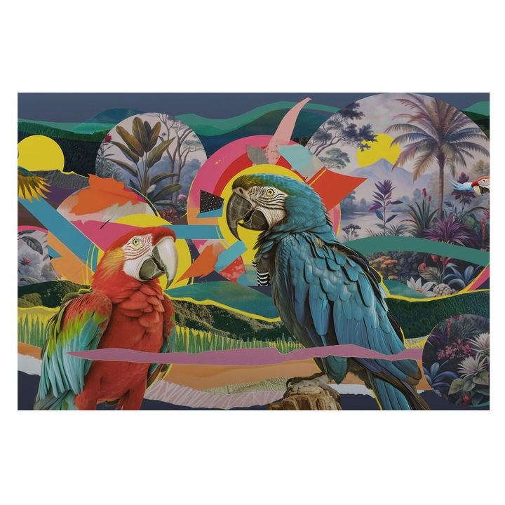 Fali Fotótapéta, Tulup, Pasari exotice, Albastru, 104 x 70 cm, Premium, Design Modern, 010100060020000285304