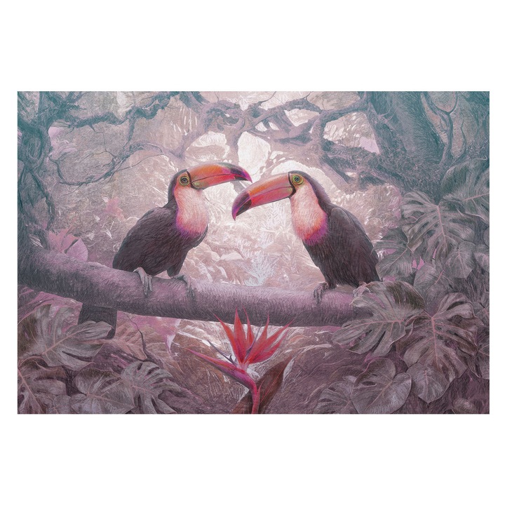 Tapéta Falra, Tulup, Egzotikus pár, Rózsaszín, 152 x 104 cm, Vlies, Hálószobába, Konyhába, 010100060030000285344