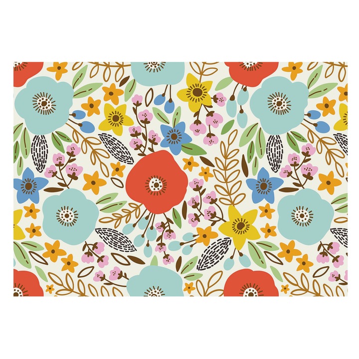 Tapéta Vlies Fali Dekoráció, Tulup, Virágminta, Kék, 208 x 146 cm, Nem Szőtt, Élénk Színek, 010100060040000011032