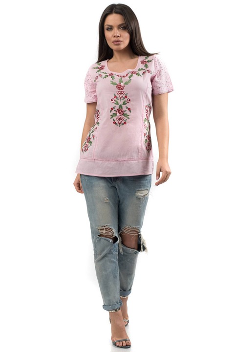 Bluza roz de dama, ROH, cu broderie