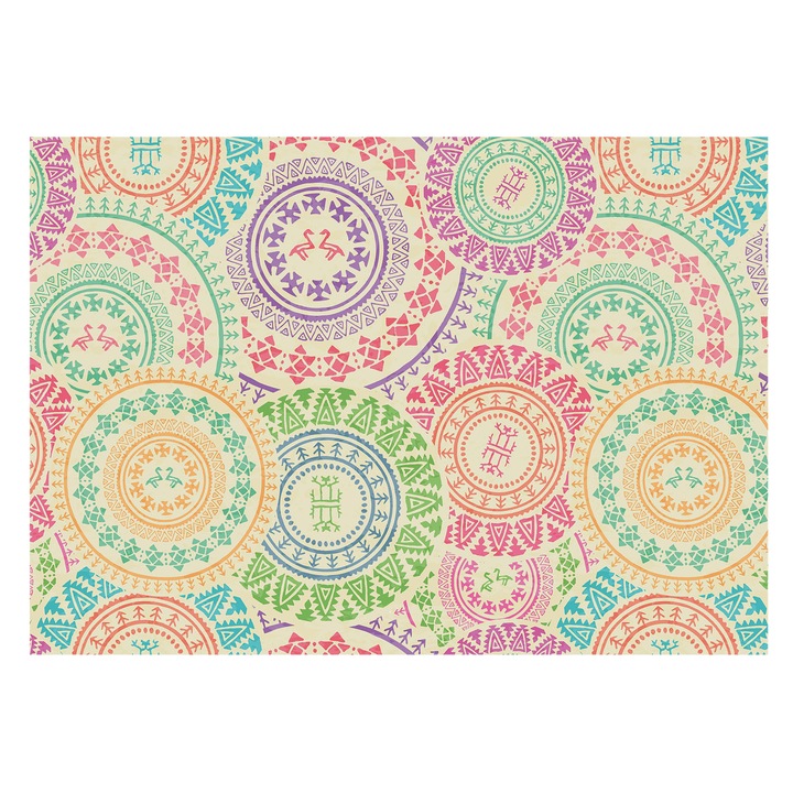 Dekor Tapéta, Tulup, Színes mandalák, Bézs, 208 x 146 cm, Nem Szőtt, Élénk Színek, 010100060040000011140