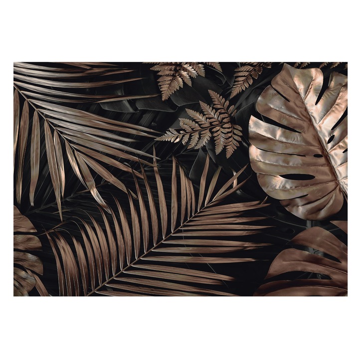 Tapéta Falra, Tulup, Egzotikus levelek, Fekete, 208 x 146 cm, Vlies, Nappaliba, Szobába, 010100060040000033999