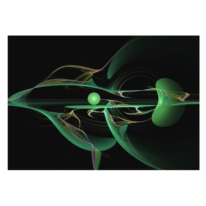 Tapéta Vlies Fali Dekoráció, Tulup, Zöld hullámok, Fekete, 208 x 146 cm, Nem Szőtt, Modern Belsőépítészeti Dekoráció, 010100060040000273960