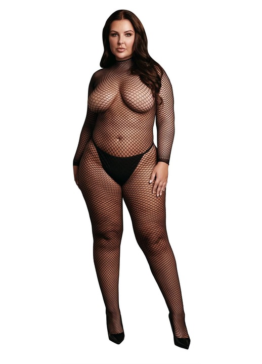 Lenjerie sexy, Le Desir, bodystocking, negru, negru, decupaj decorativ, croi deschis inghinal, 2XL-4XL INTL
