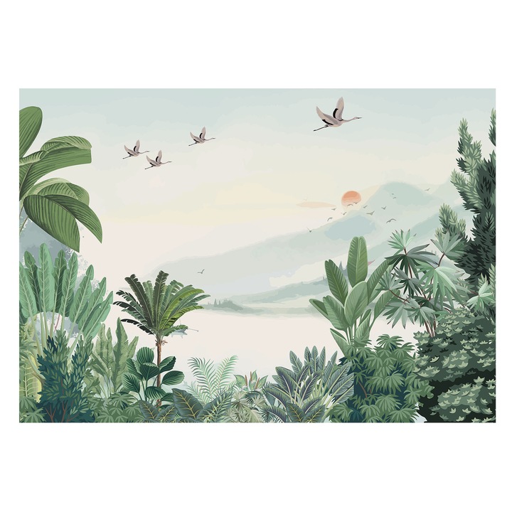 Tapéta Falra, Tulup, Trópusi oázis, Zöld, 208 x 146 cm, Nem Szőtt, Élénk Színek, 010100060040000282726