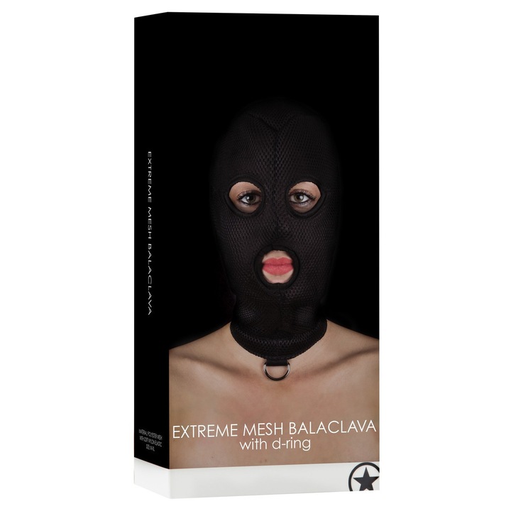 Masca BDSM neagra, SHOTS, orificii pentru gura si ochi