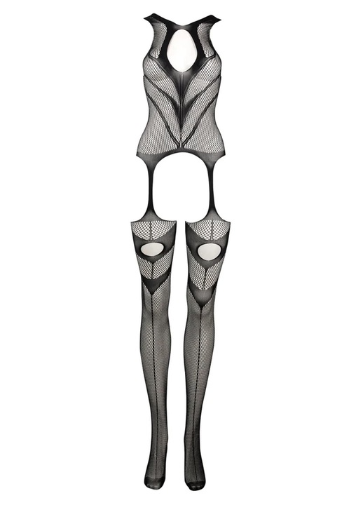 Bodystocking transparent, Le Desir, nylon, negru, decupaje decorative
