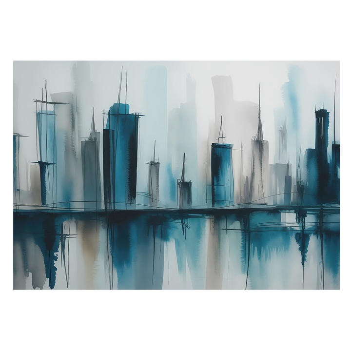 Dekor Tapéta, Tulup, Városi tájképek, Kék, 208 x 146 cm, Nem Szőtt, Nappaliba, Szobába, 010100060040000284790