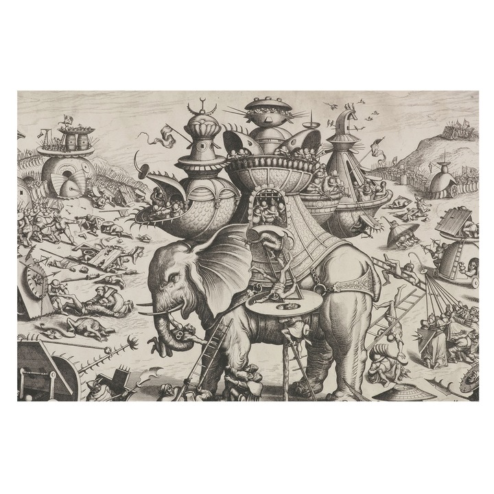 Dekor Tapéta, Tulup, Egy groteszk csata, Fekete és fehér, 104 x 70 cm, Nem Szőtt, Öko, 010100060020000285535