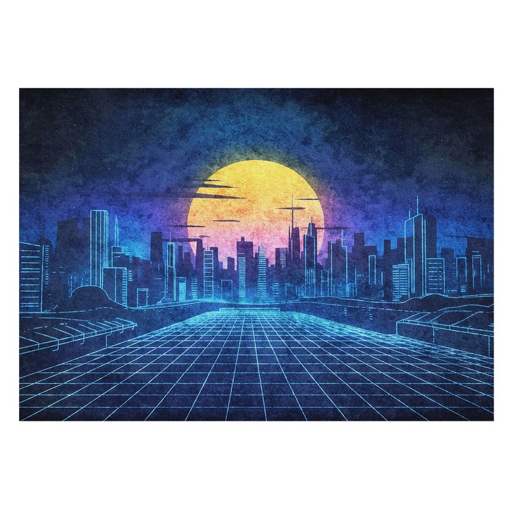 Tapéta Vlies Fali Dekoráció, Tulup, Futurisztikus táj, Kék, 208 x 146 cm, Nem Szőtt, Élénk Színek, 010100060040000284946