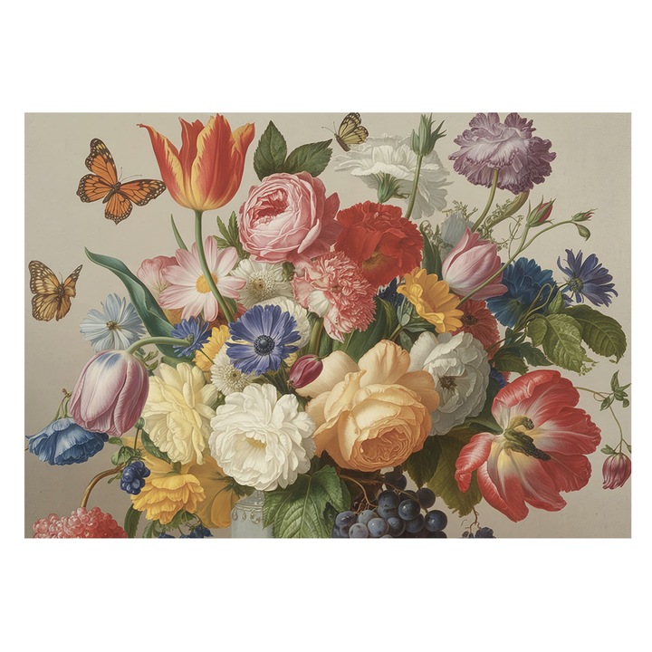 Fotótapéta Modern De Perete, Tulup, Flori si fluturi, Rosu, 208 x 146 cm, Decorativ, Usor De Curatat, 010100060040000284974