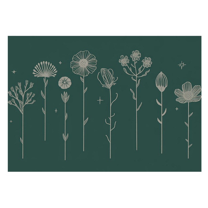 Tapéta Falra, Tulup, Finom virágok, Zöld, 208 x 146 cm, Nem Szőtt, Klasszikus, 010100060040000284987
