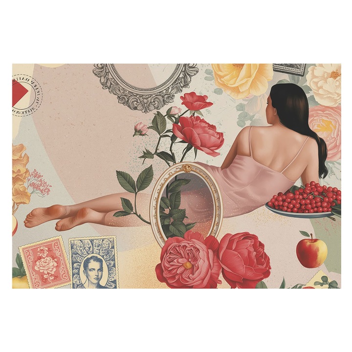 Tapéta Vlies Fali Dekoráció, Tulup, Virágos elegancia, Bézs, 152 x 104 cm, Nem Szőtt, Élénk Színek, 010100060030000284743