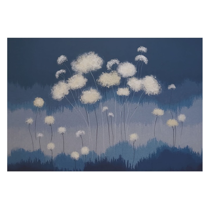 Dekor Tapéta, Tulup, Fehér pitypangok, Tengerészkék, 152 x 104 cm, Nem Szőtt, Modern Tapétatekercs, 010100060030000284979