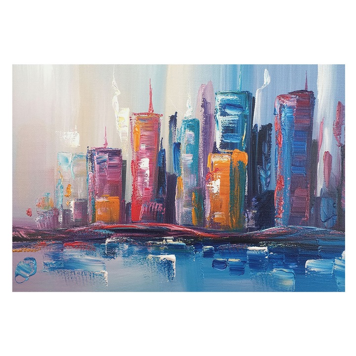 Dekor Tapéta, Tulup, Színes város, Kék, 152 x 104 cm, Vlies, Nappaliba, Szobába, 010100060030000284998