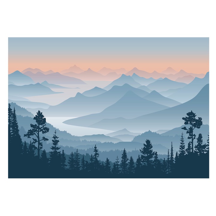 Tapéta Vlies Fali Dekoráció, Tulup, Hegyi panoráma, Fekete, 208 x 146 cm, Nem Szőtt, Stílusos, 010100060040000285218