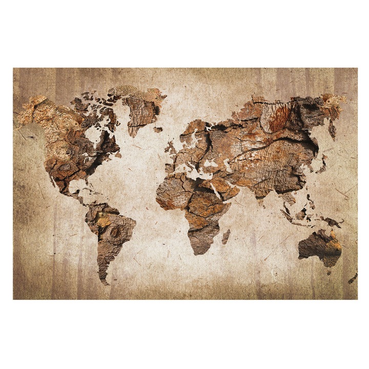 Tapéta Vlies Fali Dekoráció, Tulup, Fa térkép, Barna, 104 x 70 cm, Nem Szőtt, Hálószobába, Konyhába, 010100060020000007735