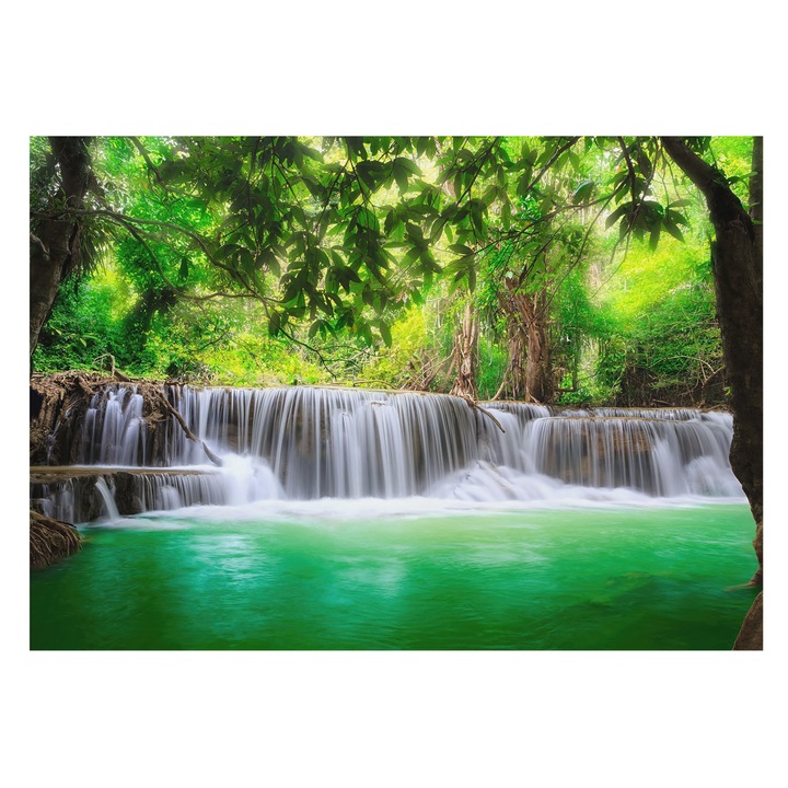 Tapéta Vlies Fali Dekoráció, Tulup, Erdei vízesés, Zöld, 208 x 146 cm, Nem Szőtt, Modern Dizájn, 010100060040000001379