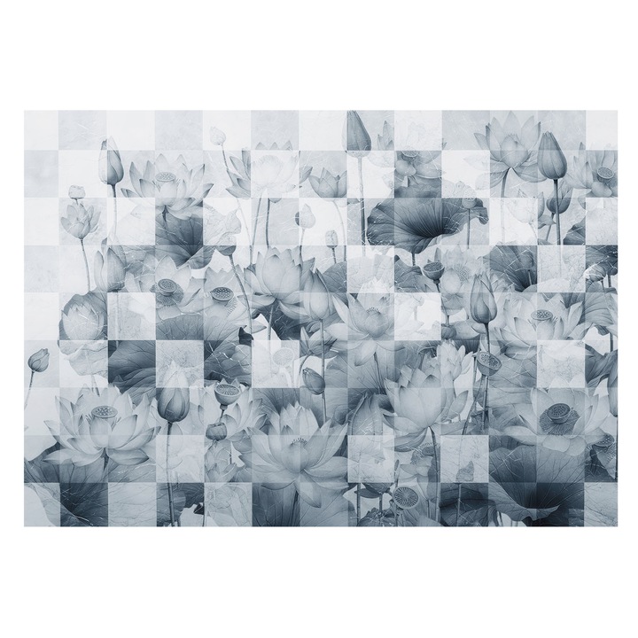 Tapéta Falra, Tulup, Lótuszvirágok, Kék, 208 x 146 cm, Nem Szőtt, Élénk Színek, 010100060040000285275