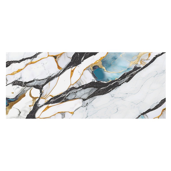 Tapet Vinil de Perete, Tulup, Marmura eleganta, Alb-Multicolor, 250 x 104 cm, pentru Living, Design Modern