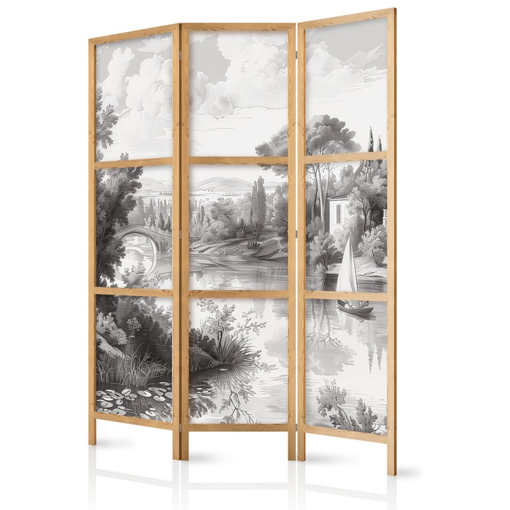 Paravan japonez - Vintage Landscape BW - 135 x 172 cm