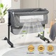 Patut Co-Sleeper Multifunctional 3 in 1, Inaltime Reglabila, Functie Anti-Reflux, Pliabil, Roti cu Blocare, Cos Depozitare si Plasa Anti-Tantari, 0-12 luni, Khaki/Light Grey/Dark Grey