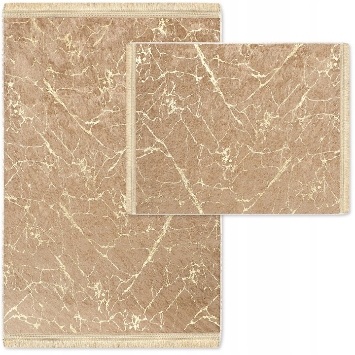 Set 2 Covorase Baie Paris - Decorator Home - Antiderapante, Absorbante, Moale si Lavabile 60x100 cm - Pentru Incalzire Pardoseala Dreptunghi - Bronz auriu