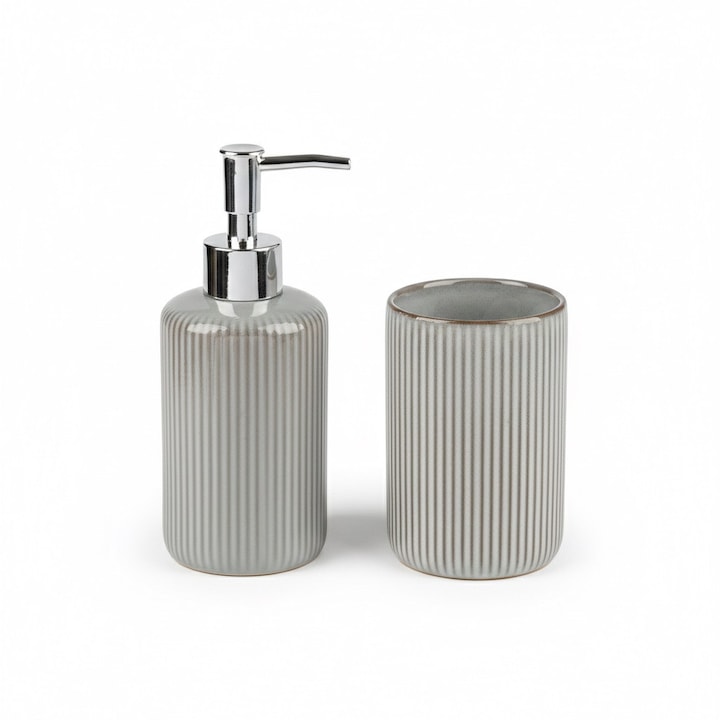 Set accesorii baie din ceramica, recipient sapun lichid, suport periute dinti