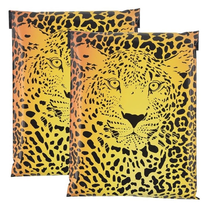 Set 50x Pungi Curierat 255 x 370mm pentru Ambalare si Expediere Produse, Logistica, Impermeabile, Autoadezive, Rezistente la Rupere, Saci din Polietilena, Design Ghepard, Galben