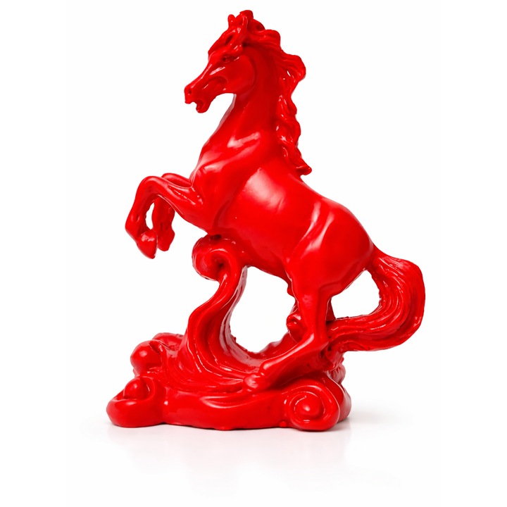 Statueta Cal Rosu Feng Shui, BLA BLA FOAM® – simbol al succesului si energiei, finisaj lucios, 14 × 12 cm