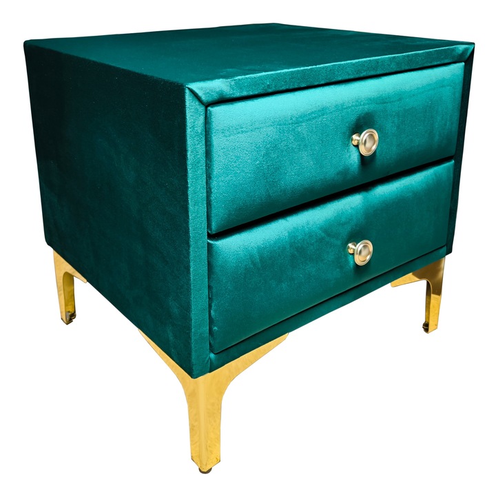 Noptiera tapitata verde, cu picioare si butoni aurii (PG1/BG2), 43cm*45cm*40cm, DonQ