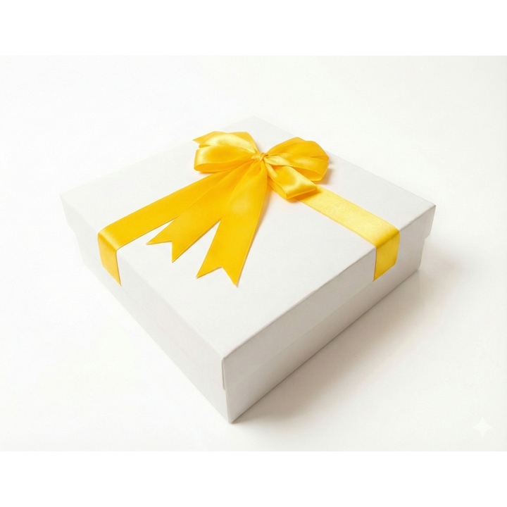 Cutie pentru cadou - Nicas - carton alb cu fundita galbena - 38X32X13 cm - Tip F2