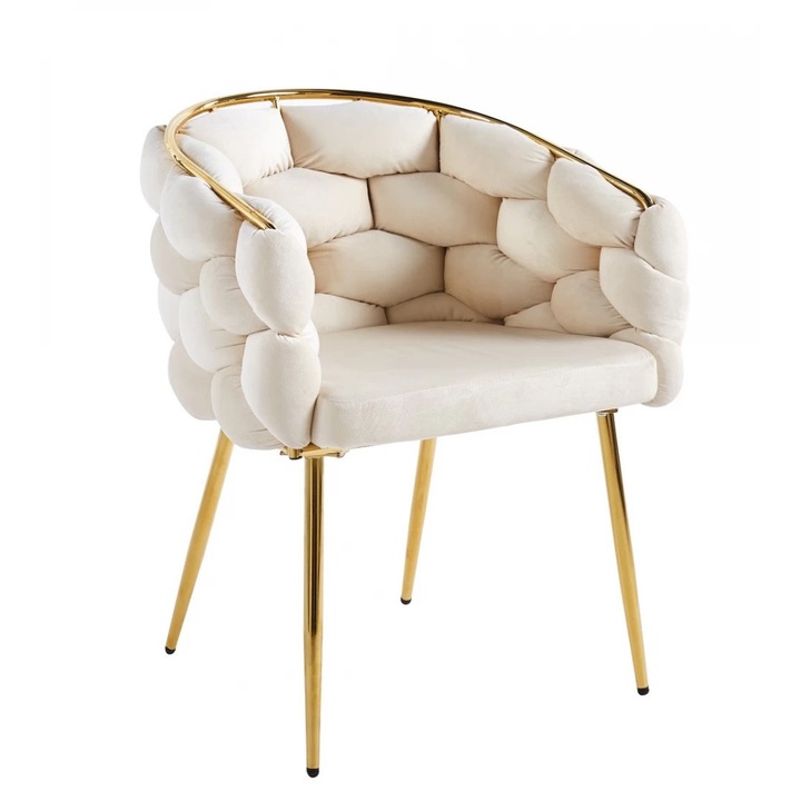 Scaun Dining, Topscaune, Catifea Premium, Cadru Metalic Auriu, Bej, 67x60x80cm