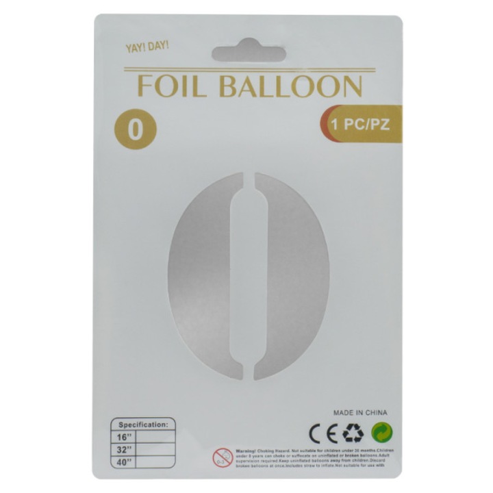 Fólia Lufi Szám 0, Ezüst Metál, Magasság 80 cm, Ideális Évfordulókra és Eseményekre