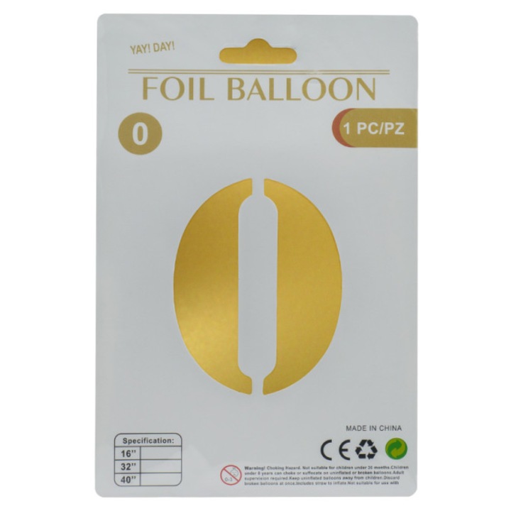 Fólia Lufi Cifra 0, Arany Metál, 80 cm magas, Évfordulók és Események Díszítésére
