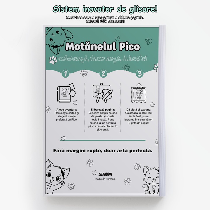 Книжка за оцветяване Котето Пико, 21MXM, 34 отделящи се страници, плътна хартия 160гр, А4, холографска корица