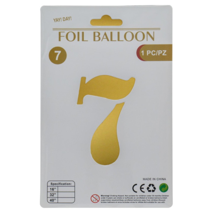 Fólia Lufi, Cifra 7, Arany Fém, Magasság 80 cm, Évfordulók és Események Díszítésére