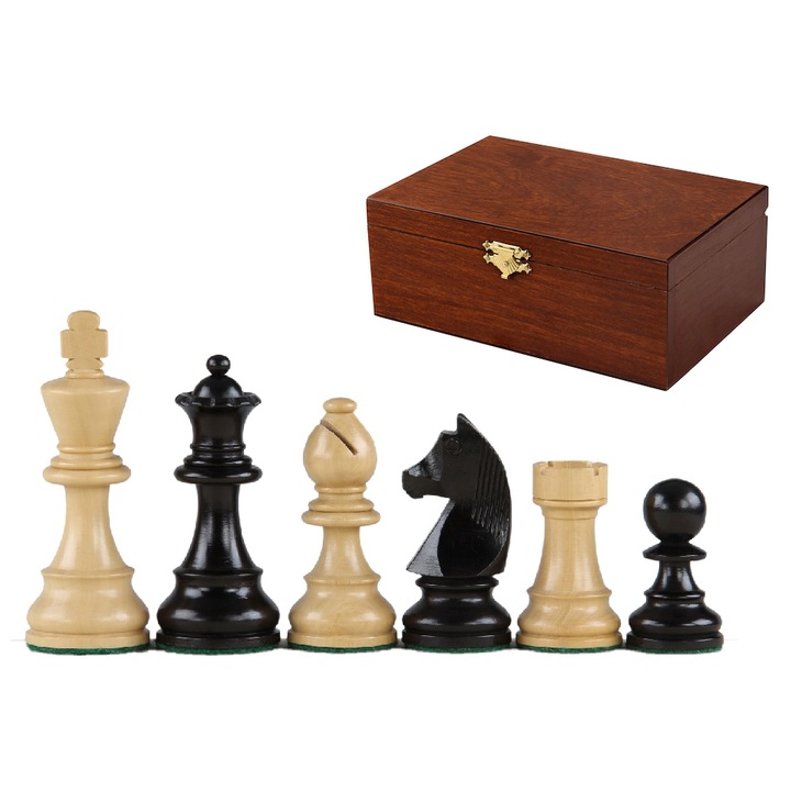 Set Piese Sah Exclusive German Knight Ebonizate, Sunrise, - Staunton Nr. 6, Sunrise 32 Piese + 2 regine extra si 1 Cutie de Mahon