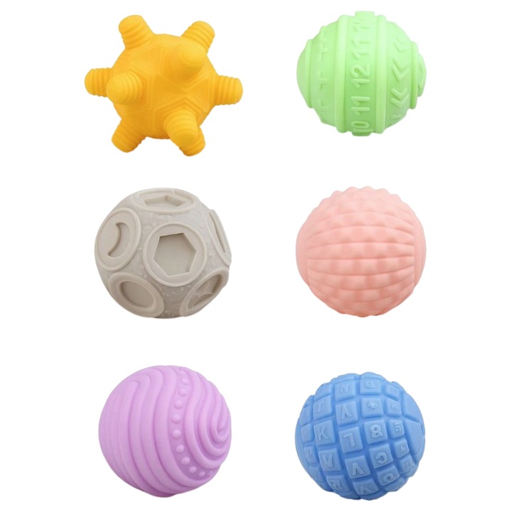 6 darab szenzoros labda babáknak, rágóka és masszázs játék, Montessori labdák szenzoros stimulációhoz és korai oktatáshoz gyerekeknek, 2-es modell