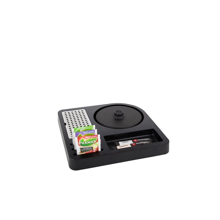 Tava de Bun Venit B-TRAYding, neagră, 25.8x25.8x3.8cm, compartimente pentru ceai și zahăr