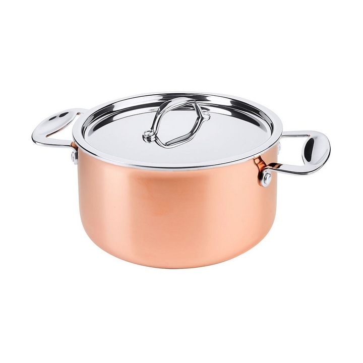 Oala Cupru Inox 20cm cu capac si 2 manere Inox