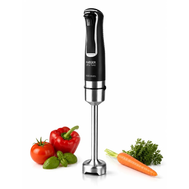 Blender vertical HAEGER ULTRA TWIST, Putere 1500W, maner ergonomic, putere reglabila, otel inoxidabil, lame din Titanium, 24 cm, Negru