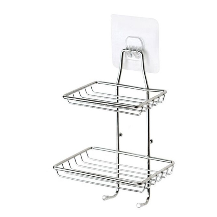 Raft de baie argintiu cu doua niveluri, autoadeziv, din otel inoxidabil