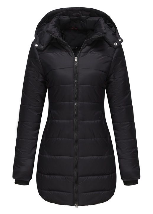 dama, parka, gluga detasabila, rezistenta la apa, poliester, Negru