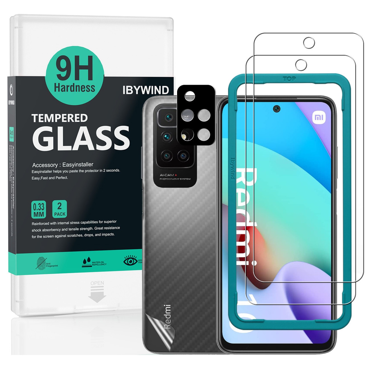 Folie Sticla Ibywind pentru Redmi 10 2022/10 4G, Pachet 2, Sticla Securizata, protectie pentru obiectiv, Montaj Usor, Duritate Militara, Ultra HD, Anti Zgarieturi, Anti Socuri