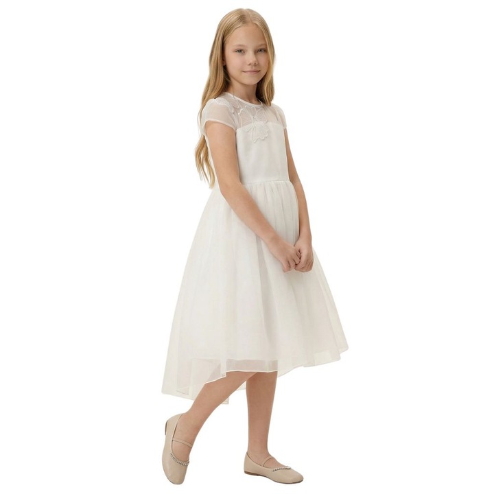 Rochie fete, ZOYA Fashion, Sienna, Poliester, Aplicatii florale, Alb, Alb