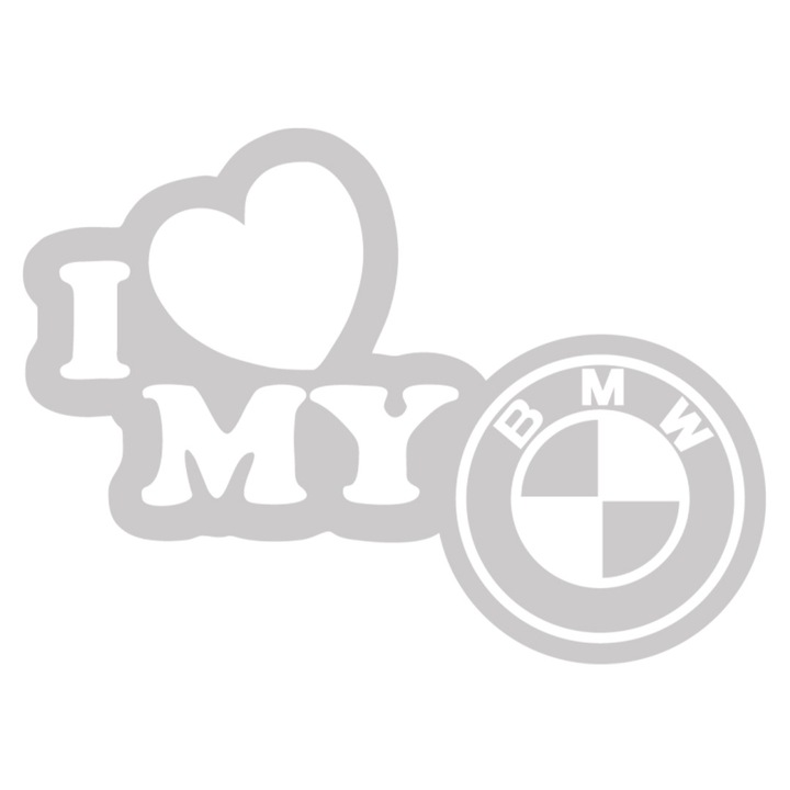 Sticker auto "I love my bmw'', 15cm, Alb