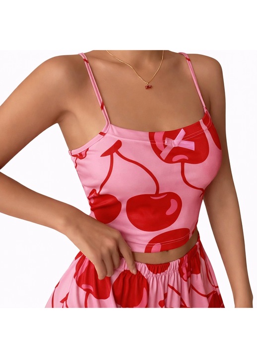 Дамска пижама от 2 части, червена и розова, размер S INTL